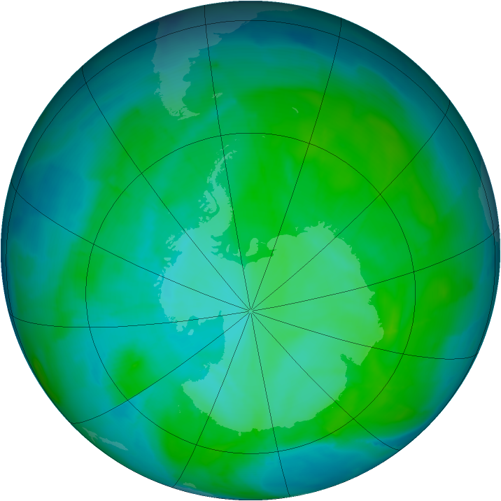 Antarctic ozone map for 09 January 2015